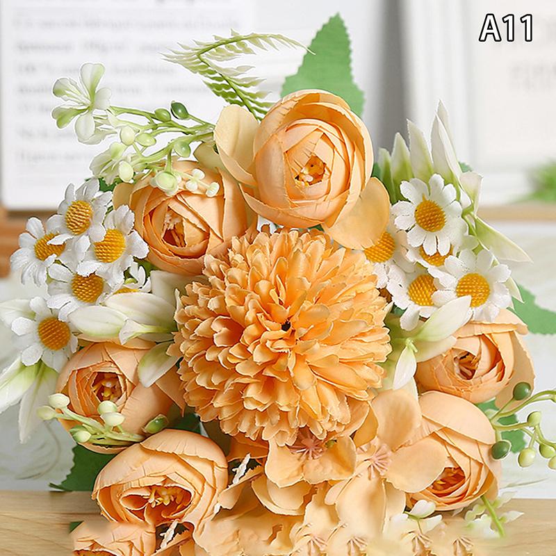 1Pc Artificial Flowers Wedding Home Bedroom Decoration Bridal Bouquet Garden Fake Silk Roses Hydrangeas Vase For Board Outdoors