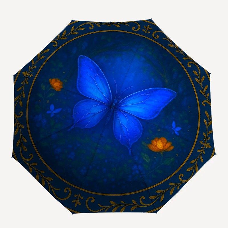 Blue Butterfly Garden Round Rug - Elegant Floral Design for Your Home Decor Umbrella, Portable 3-Fold Compact Umbrella for Men & Women R132