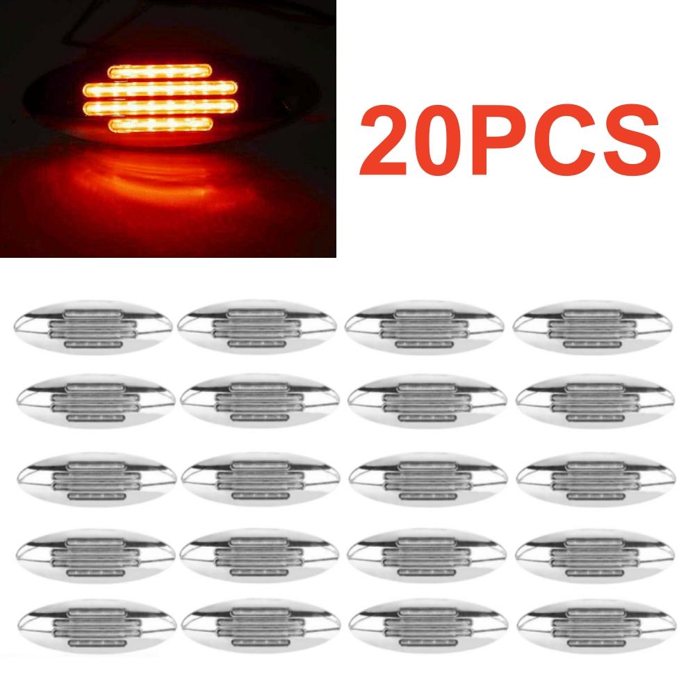 

20PCS 12v Trailer Lights LED Lamp Truck Side Light Amber 24 LED Oval Side Marker Clearance Lights Clear Lens For Freightliner