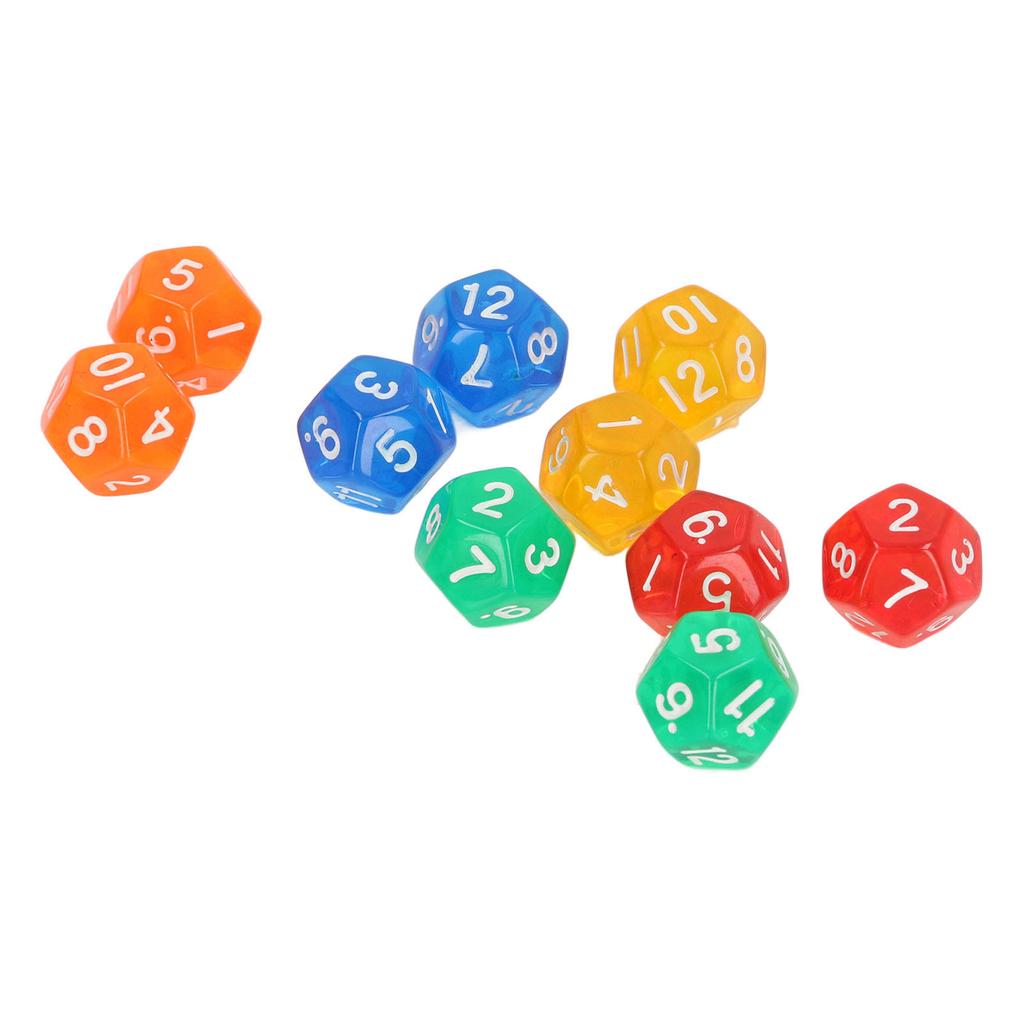 40Pcs 12 Sided Transparent Dice Waterproof 5 Colors Translucent Dice for Board Games and Teaching