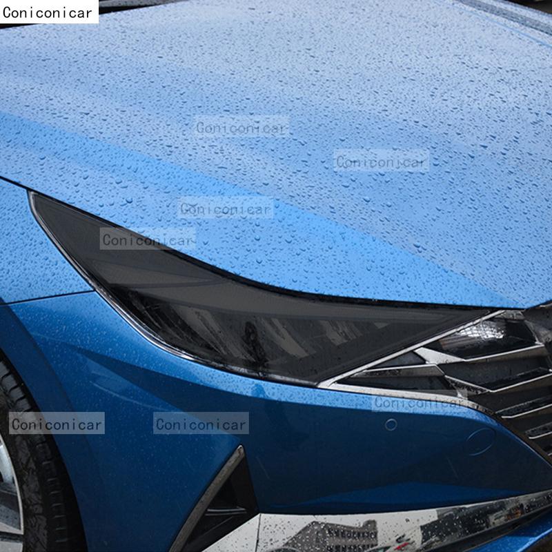 2 Pcs Performance Car Headlight Protective Film Front Light Black TPU Sticker For HYUNDAI ELANTRA N Line - Accessories