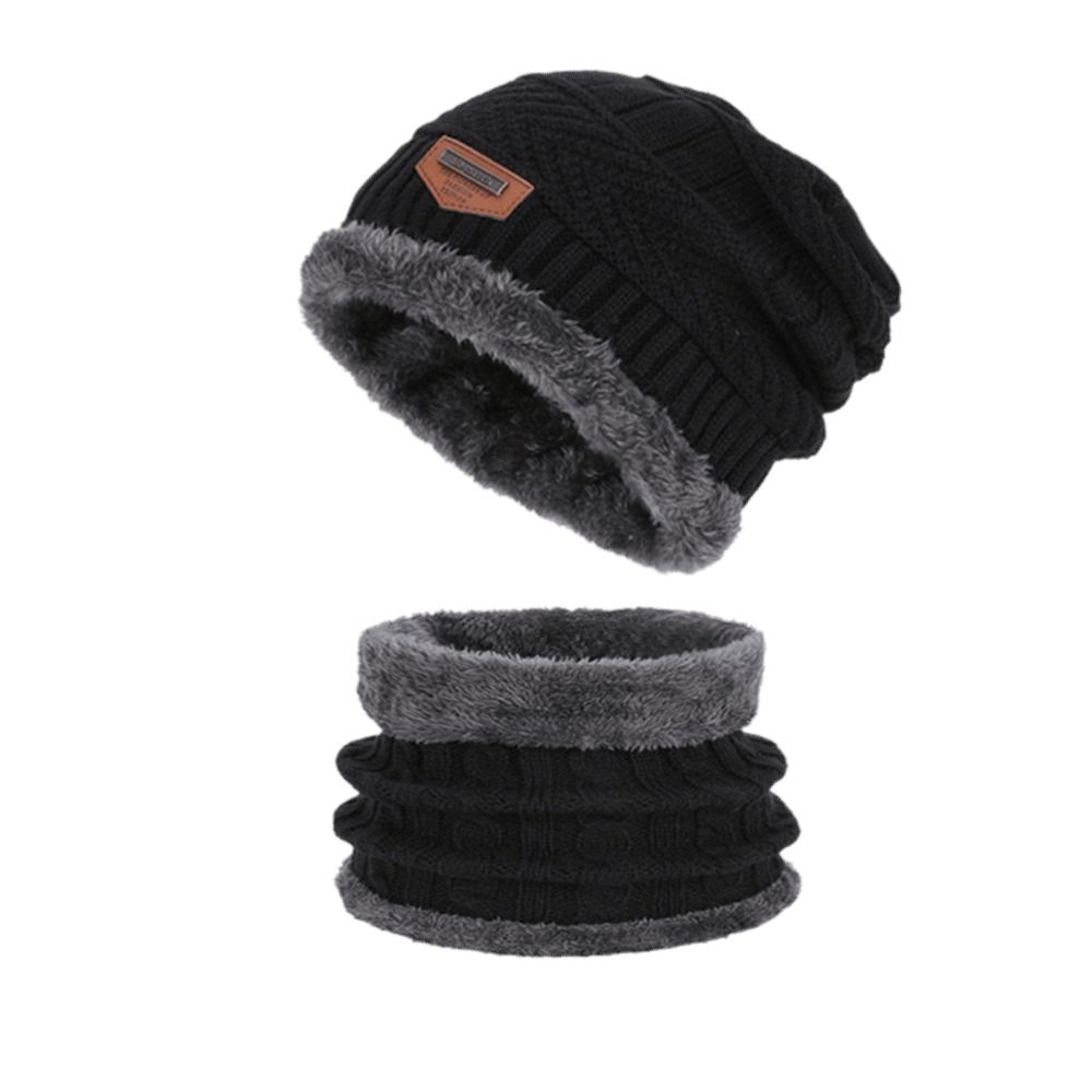 

Fashion Warm Hat Scarf Set Knitted Soft Neck Scarf Cap Set Autumn Winter Thicken Fleece Ski Cap Bonnet Hat чорний