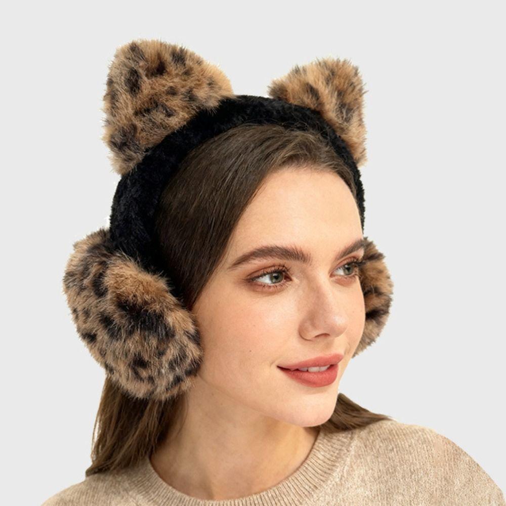 Ear Cap Winter Cat Ears Earmuffs Y2k Faux Fur Ear Muffs Comfortable Leopard Print Ear Mask Riding