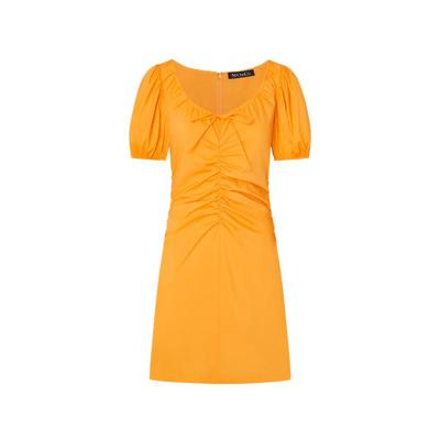 MO&Co. Chic V-Neck Puff Sleeve Pleated Waist Dress