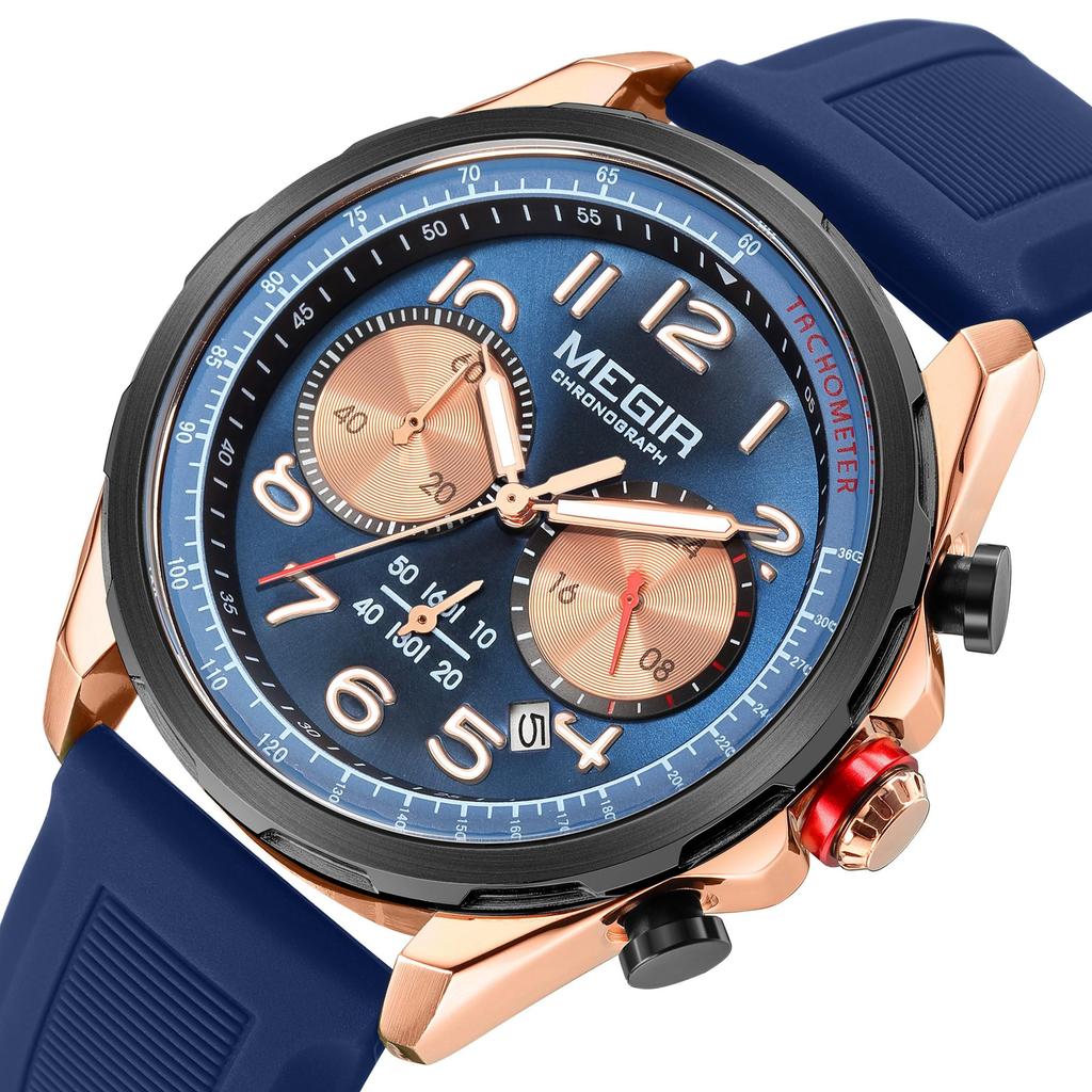 MEGIR Men Watches Luxury Quartz Wristwatch Waterproof Men's Sports Chronograph Silicone Strap Clock Relogio Masculino 2230