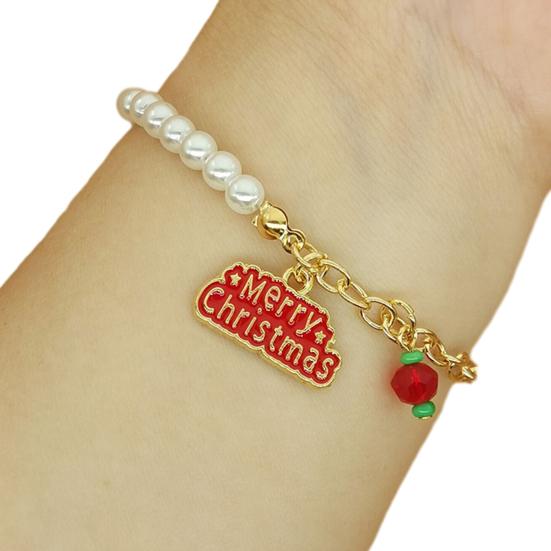 Holiday Outfit Decoration Christmas Beaded Charm Bracelet for Women, Faux Pearl Seasonal Fashion Wristband Beads Stackable Bracelet, Party