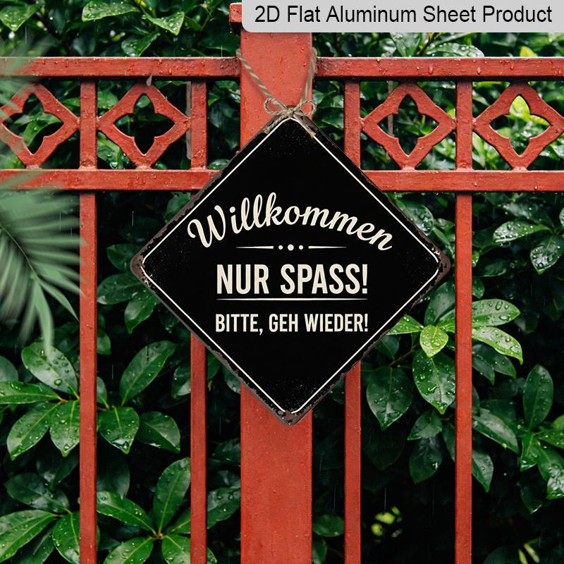 2D Flat, 1pc Vintage Funny Welcome Themed Aluminum Sign, German Slogan Wall Art, Rustic Aluminum Plaque, Suitable for Entryway, Living Room, Home