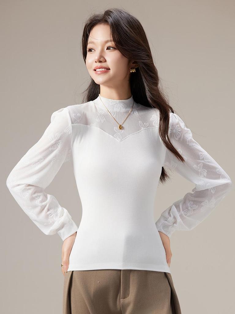 2025 Autumn Women's Slim Lace Modal Long Sleeve Base Layer Tee