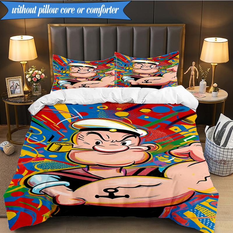 Set Biancheria da Letto con Popeye che Mostra la sua Forza, Include 1 Copripiumino e 2 Federe, Perfetto per Camera da Letto, Dormitorio, Regalo di Natale per Fan