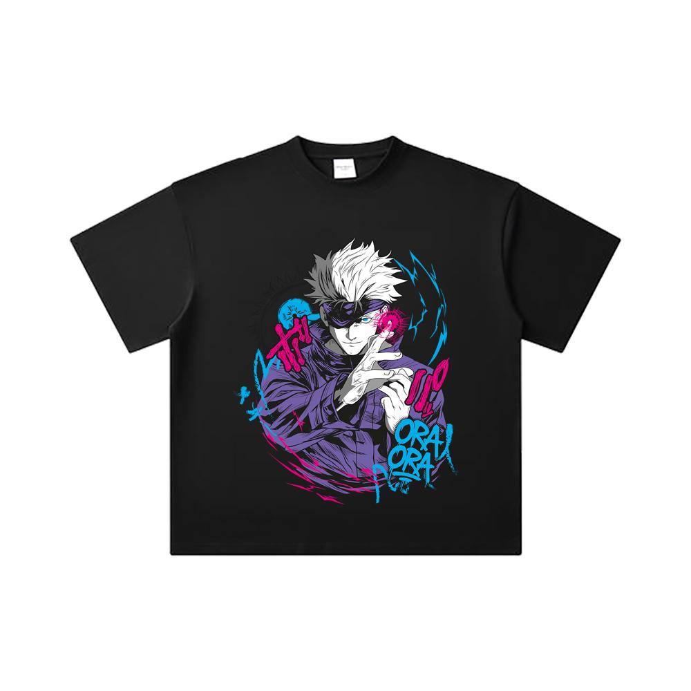 260 GSM Double Yarn 32 Count 100% Cotton Jujutsu Kaisen V59 Gojo Print Unisex Heavy Cotton T Shirt