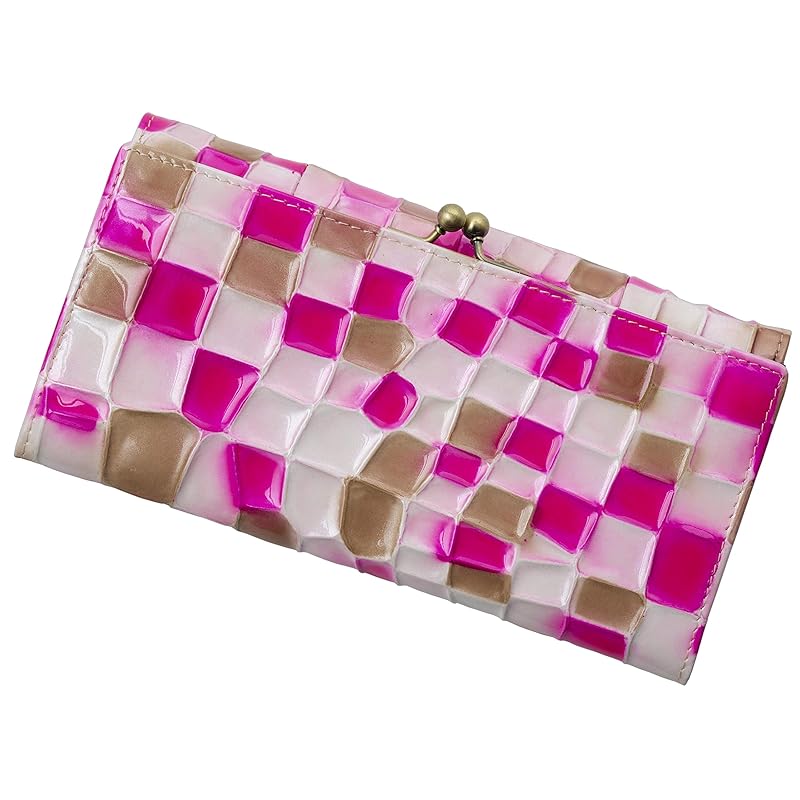 

[Legare] [Legale] stained glass pouch long wallet Toad mouth wallet wallet ladies genuine leather lots of cards Large capacity storage (cherry pink)
