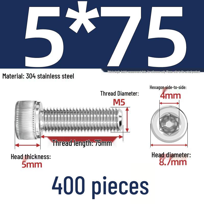 304 Stainless Steel Hex Socket Head Cap Screws, M2-M10, Extended Length