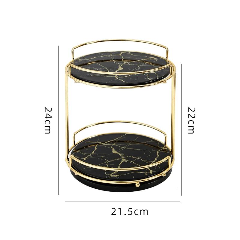 Home Bathroom Desktop Shelf Marbling Ceramics Iron Art Double Storage Rack Cosmetic Organizer Rotatable Storage Decoration Rack