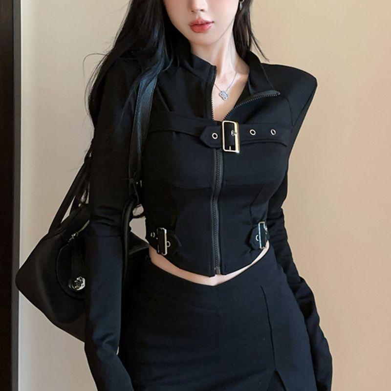 

Женские сексуальные черно-белые футболки, топы на молнии, велосипедные футболки для девушек, футболки Y2K L