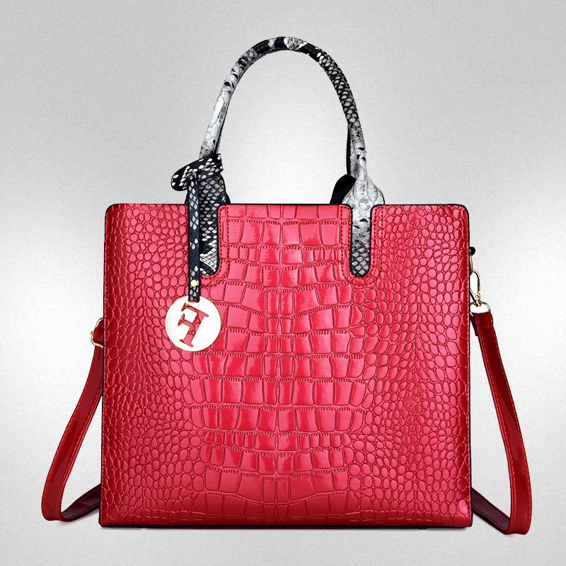 New crocodile pattern mother and child bag soft surface portable shoulder oblique span two-piece set women's bag handbag