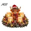 Decorative Evergreen Lamp Christmas Animal Candle Holder Figurine, Resin LED Flameless Holiday Centerpiece Light, Desktop Ornament for Mantel
