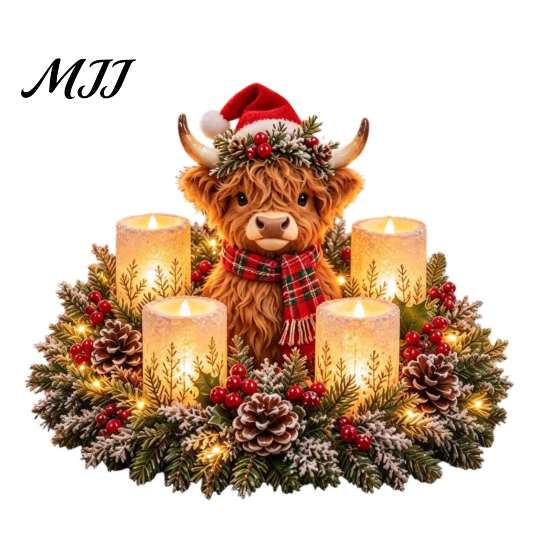 Decorative Evergreen Lamp Christmas Animal Candle Holder Figurine, Resin LED Flameless Holiday Centerpiece Light, Desktop Ornament for Mantel