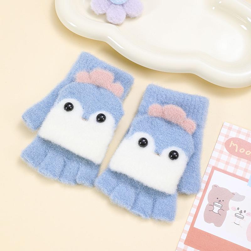 Winter Warm Kids' Flip-Top Half-Finger Gloves for Writing and Cycling Outdoors