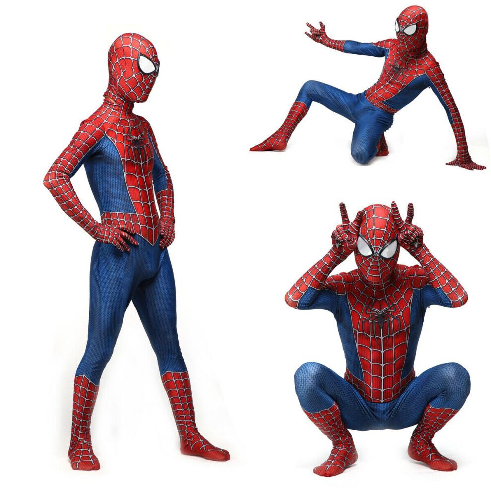 (Kids M (120-130)) Raimi Spider Man Bodysuit Cosplay Costume Jumpsuit