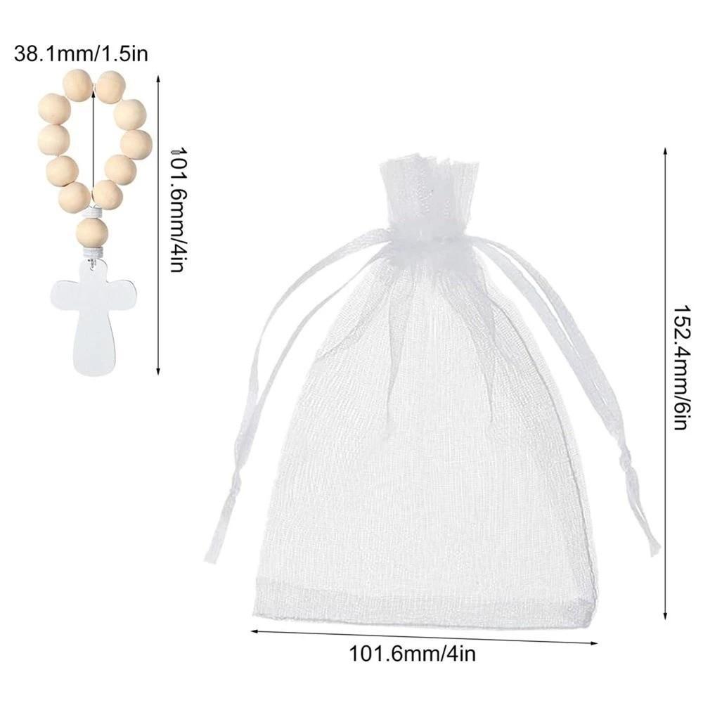 Wooden Cross Pendant Wooden Rosary White Mesh Bags With Crosses Pendants Catholic Rosary Rosary Bracelets for Communions Gift