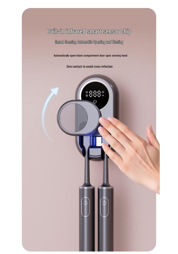 UV Toothbrush Sterilizer with Electric Drying and Punch-Free Storage for Single/Double Users