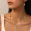Cross-border Style Stainless Steel Water Drop Shell Double Layer Necklace Set In 18k Colorfast Titanium Steel