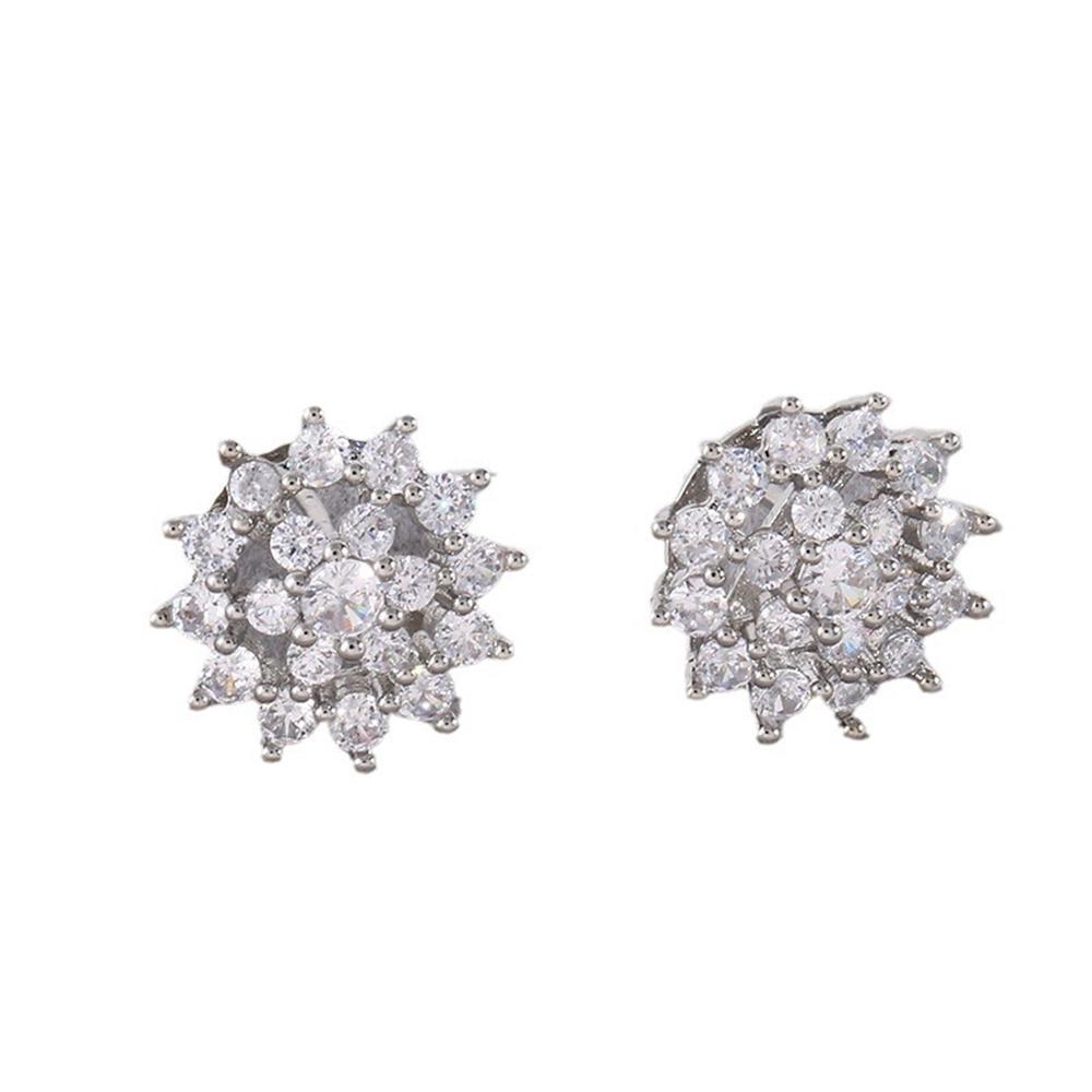 Elegant Female White Zircon Earring Charm Silver Gold Color Flower Stud Earrings For Women Vintage Wedding Jewelry