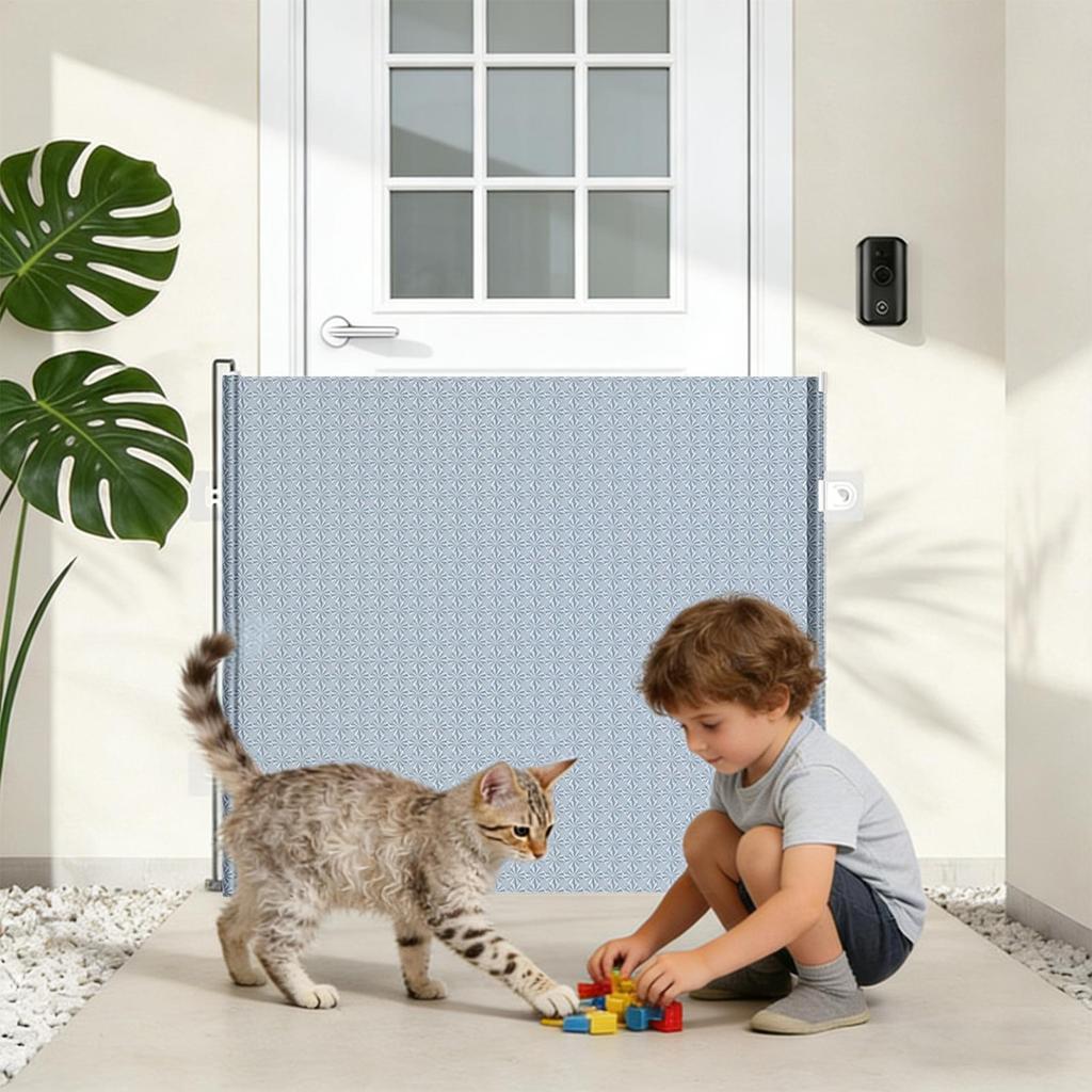 Retractable Gate Indoor No-Drill Pets Mesh Door Doorways Mesh Gate for Indoor Home Staircase Hallway Terrace Porch Kitten Puppy