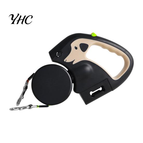 Double Retractable Dog Leash for 2 Dogs Nylon Traction Rope with LED Comfortable Pet Lights Ergonomic Handle Poop Bag Holder Small Waste 3M хаки