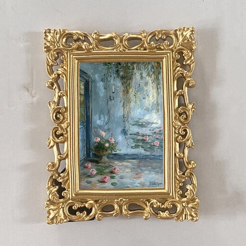 Small Photo Display Frame with Detailed Border and Gold Finish, Family Photo Accent for Bedroom, Living Room, or Entryway Use Home