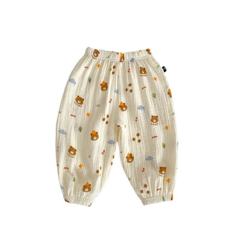 2024 Kids' Summer Lightweight Cotton Linen Mosquito-Proof Casual Pants with Versatile Cuffed Lantern Design