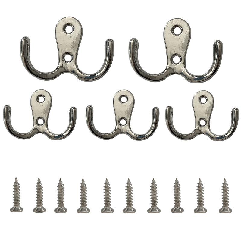 

Coat Hooks Wall-Mounted 2 Hole Towel Hanger For Coats Hat Clothing Home Storage Hook Wall Hook Towel Hanger For Hardware Silver 5pcs