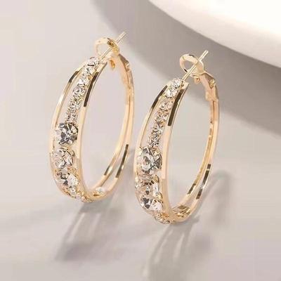 Venda Quente Anel Pingente de Cristal Redondo Brinco Geométrico Cravejado com Strass Acessórios de Joalheria da Moda para Mulheres
