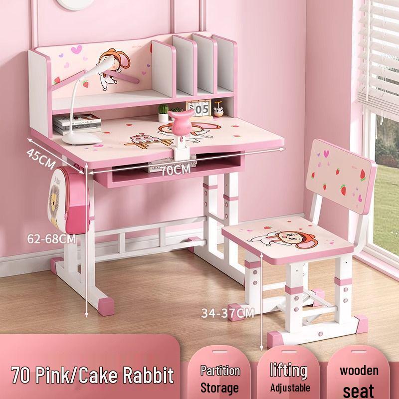 Adjustable Children s Learning Desk and Chair Set for Home Study 70cm Desktop [Adjustable, No Extras]