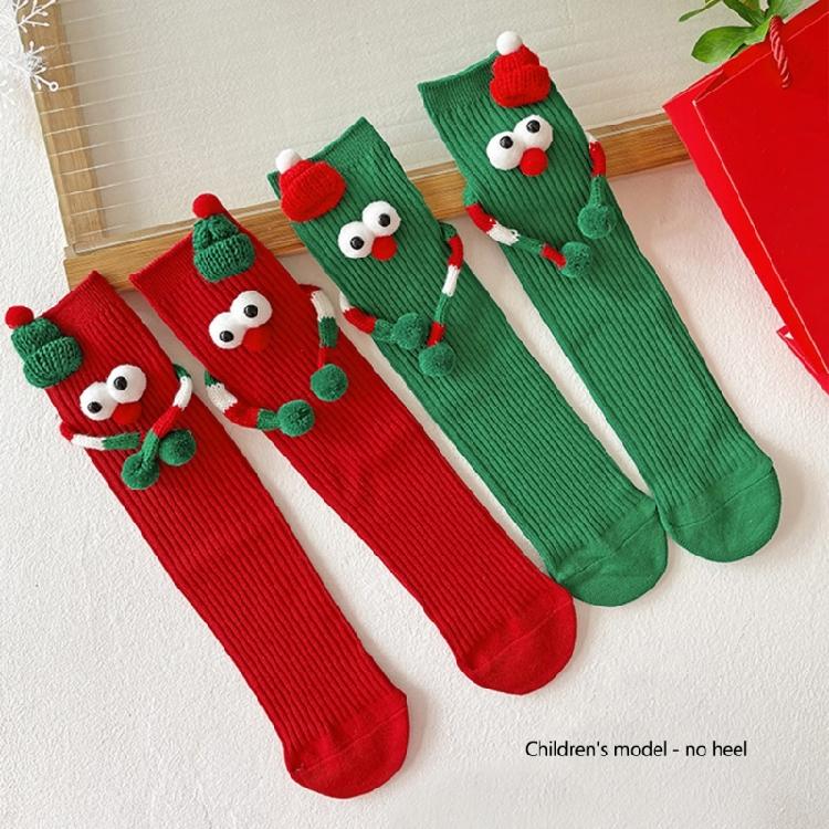 Christmas Funny Hand Socks Novelty Cartoon Big Eyes Middle Tube Socks Hosiery for Adult Kids Holiday Festival Party Gift