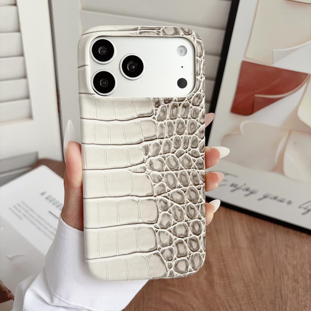 Original Glossy Crocodile Grain Leather Pattern Phone Case For iPhone 17 16 15 Pro Max Gradient Color Shockproof Bumper Cover