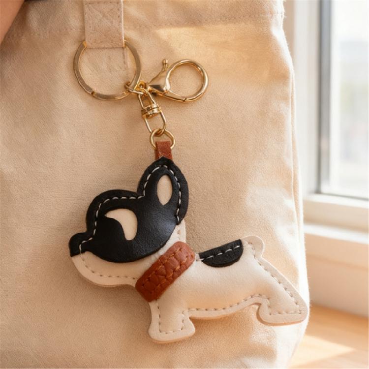 Adorable French Bulldog Leather Keychain Lovely Accessory Gift for Animal Lovers Present Fashion Accessory