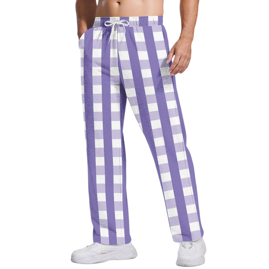 Herren Freizeithose mit Taschen | Gestreift Kariert Bedruckt, Locker Gerades Bein, Elastischer Bund mit Kordelzug Für Tägliche & Freizeitkleidung