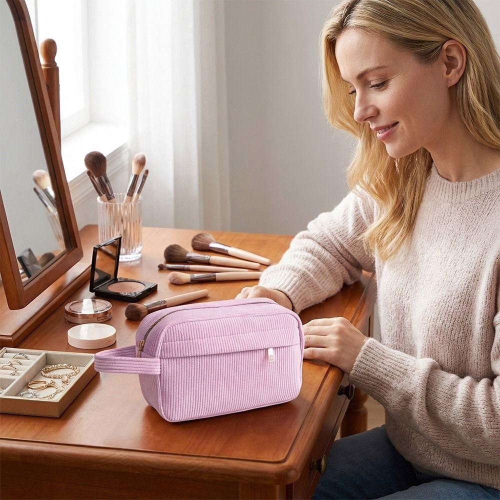 Portable Corduroy Cosmetic Bag Large Capacity Handheld Makeup Bag Toiletry Bag Travel