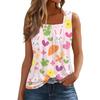 Women's Fashion Casual Pleated Square Collar Sleeveless Vest Print Summer T-shirt