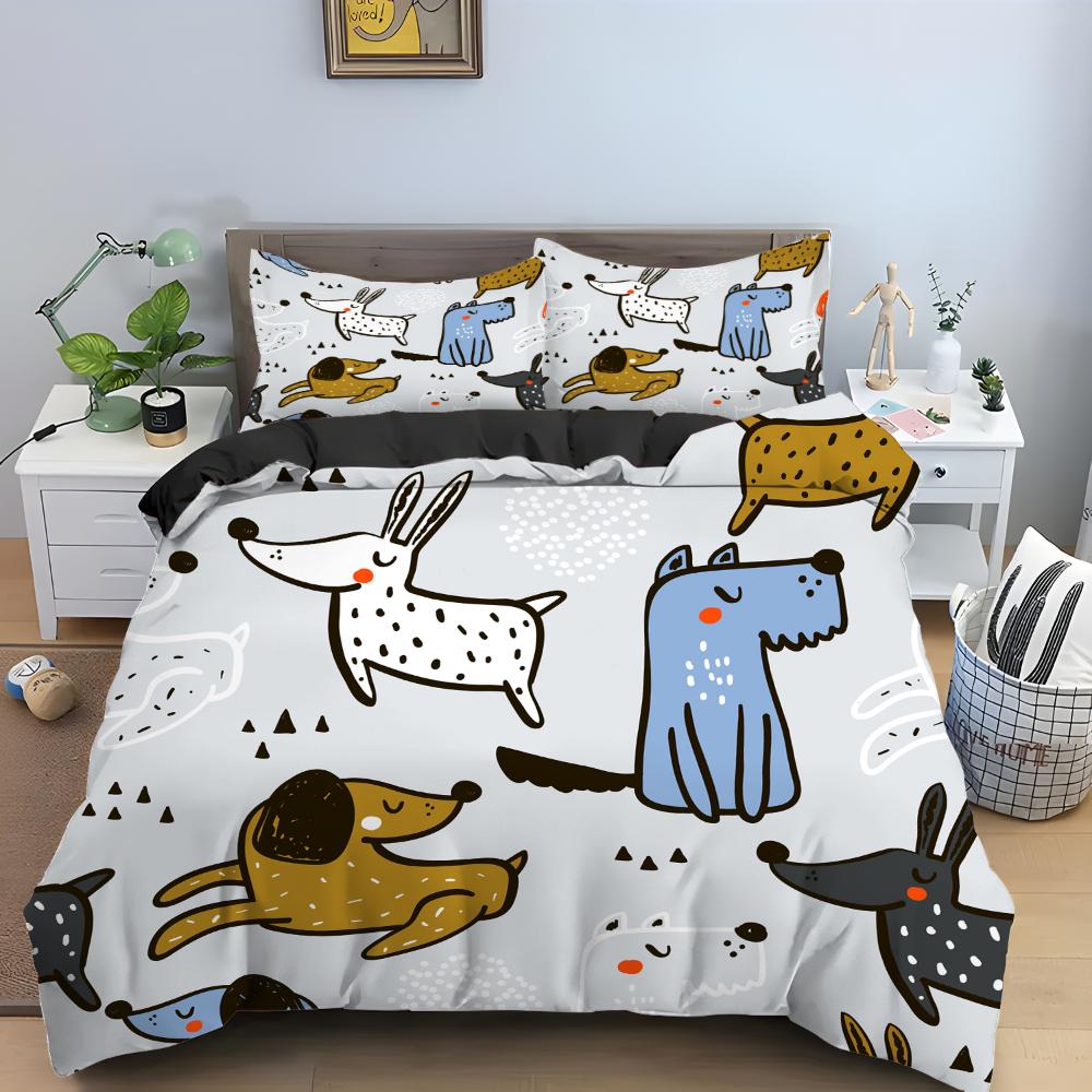 Cartoon Dog King Queen Duvet Cover Lovely Illustrated Pet Puppy Bedding Set  Animal Quilt Cover 2/3pcs Polyester Comforter Cover