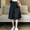Damenrock, Hose, elastische Taille, verstellbarer Kordelzug, Eisseide, verkürzte Hose, einfarbig, lässig, lockere Passform, Culottes