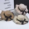 Summer Outdoor Straw Hat Women Travel Face Covering Sunscreen Hat Seaside Big Brim Showing Face Small Bow Beach Hat