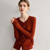 Women's Round Neck 100% Wool Knit Cardigan Sweater - Single-Breasted, Thin German Yangzi Yarn Design