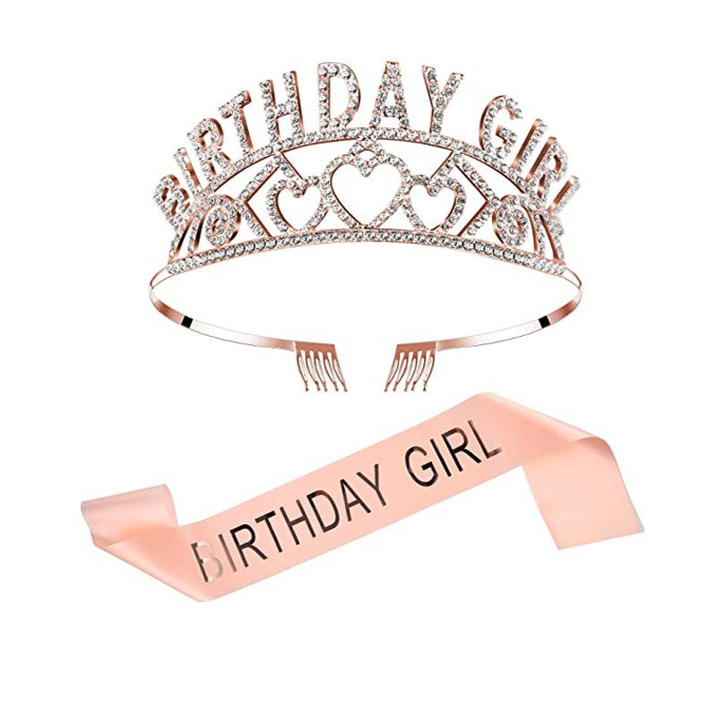 New European and American Crystal Letter Crown Birthday Girl Alloy Fashion Birthday Girl Headband Set 2026