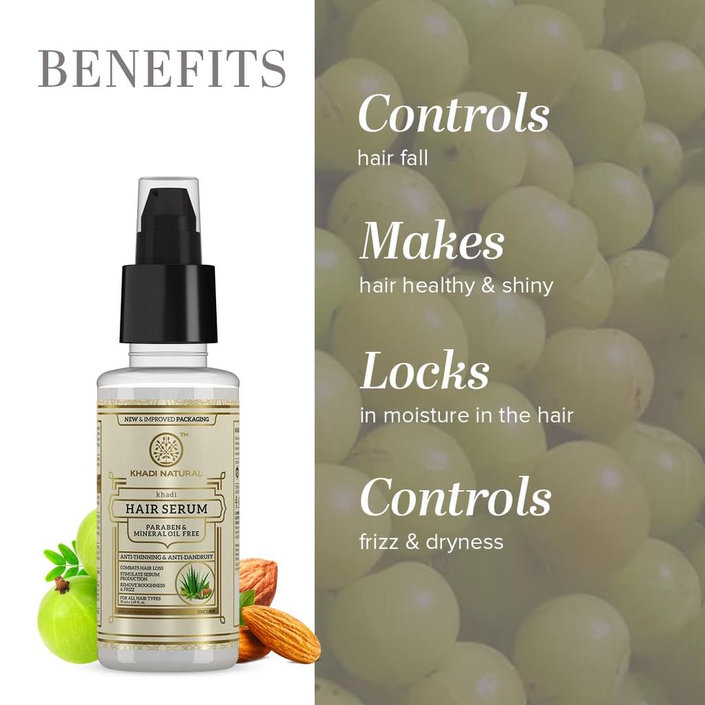 KHADI NATURAL Haarserum für weiches, glänzendes, krausfreies Haar 50 ml Packung mit 1 nährendem Anti-Haarausfall-Serum