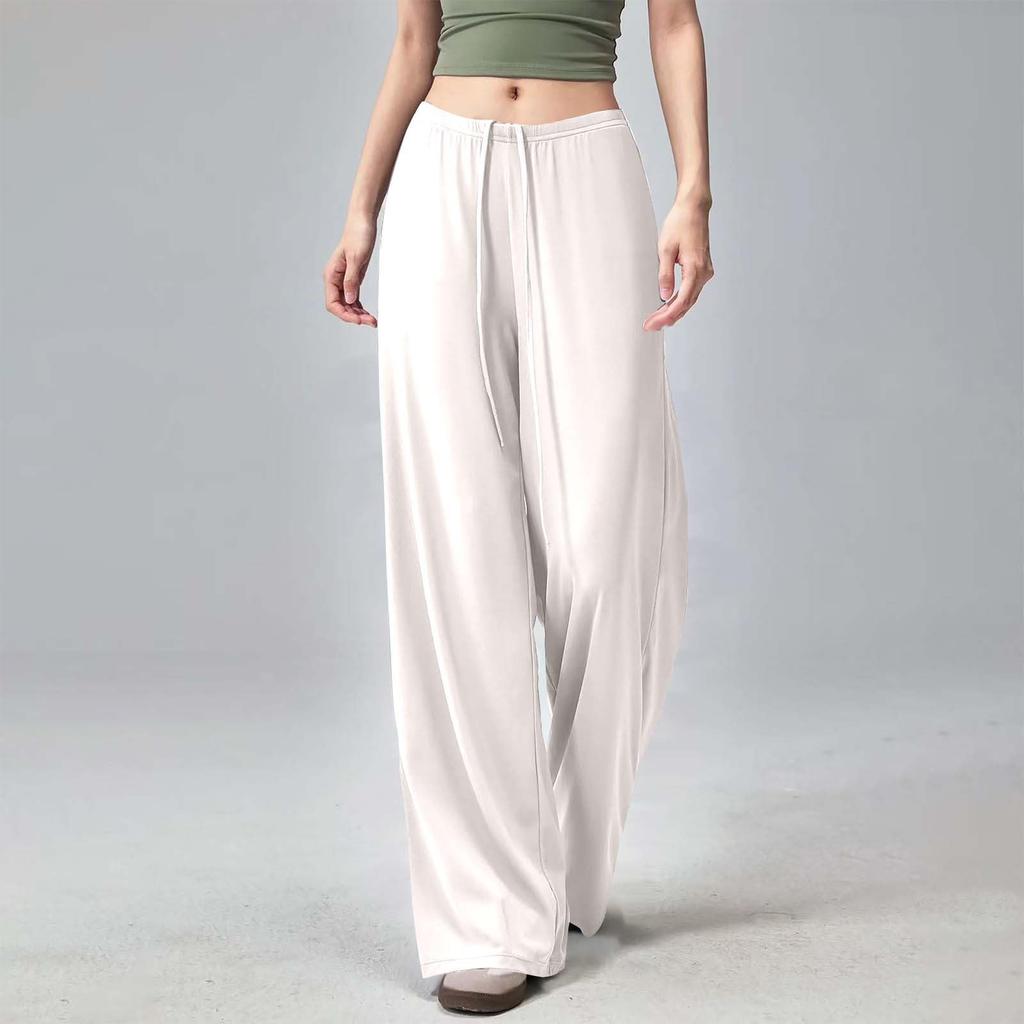Damen Mode Lässig Schlafanzughose Weiter Bein Yogahose Kordelzug Leicht Bequem Stretch Farbe Sporthose