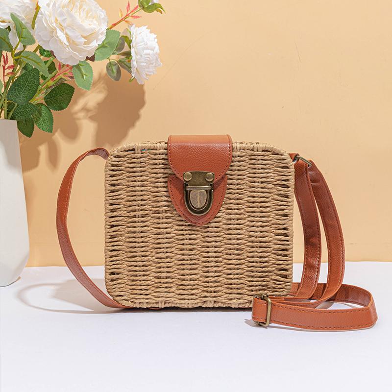 Straw Crossbody Bag For Women Bohemian Small Knitting Summer Purse And Handbag Vacational Square Beach Bags