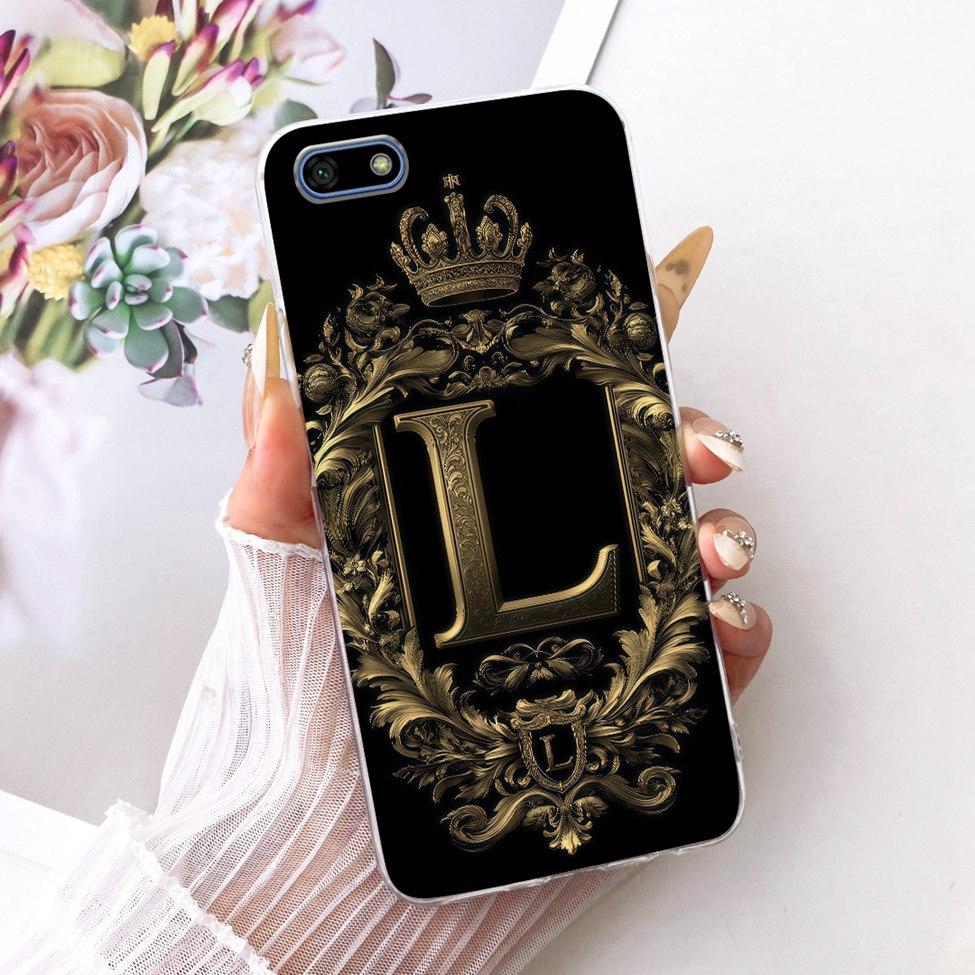 Clear For Huawei Y5 2018 Cover For Huawei Y5 Prime 2018 Case Luxury Crown A-Z Letters 2D Painted Casing For Huawei Y5 Lite 2018