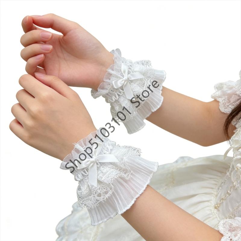 Women Short Arm Sleeves Lace Wrist Cuffs Bracelets Bowknot False Sleeves Black White Gloves Gothic Fingerless Gloves